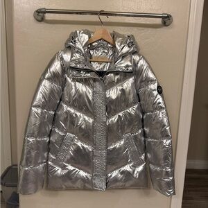 Michael Kors Silver Hooded Puffer Jacket